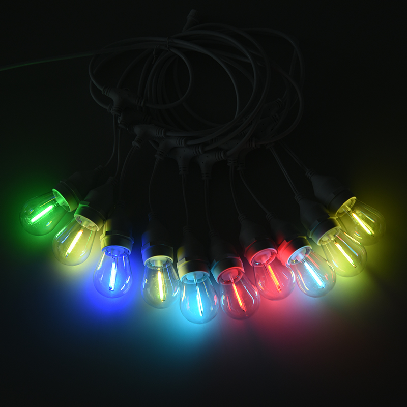 S14 wayar gantung E27 lingkaran cahaya rentetan warna tudung lampu lutsinar